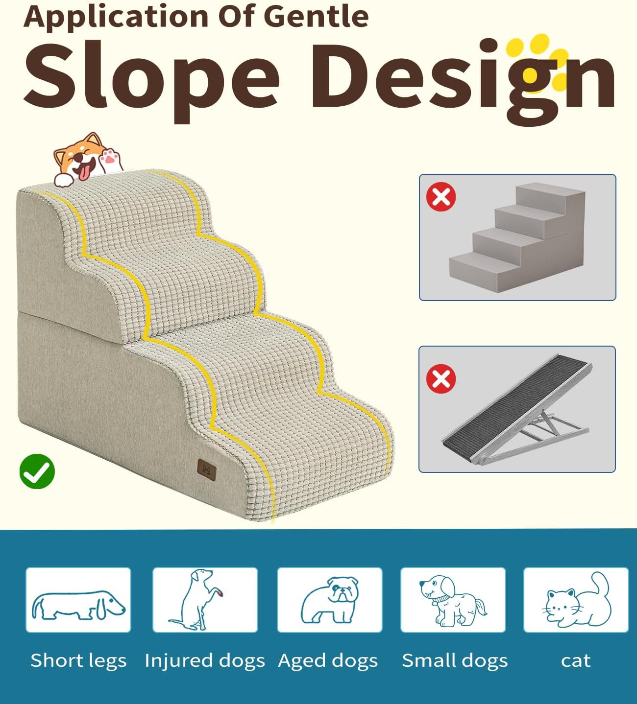 Dog Step for Bed, Dog Stair 4-Step 35D Pet Stair 19.7" H for High Bed or Sofa Non-Slip Balanced Pet Step Indoor, Beige