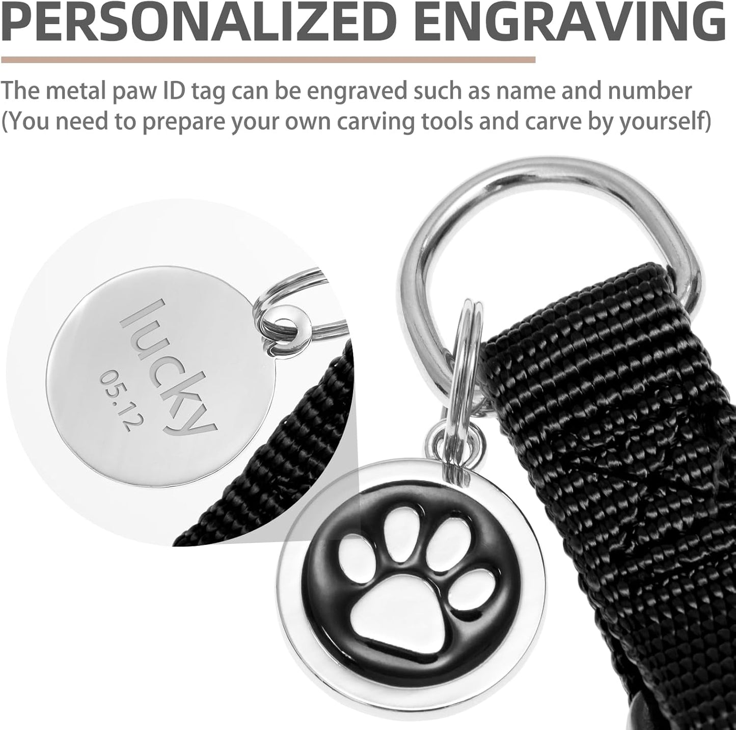 PUPTECK No Pull Dog Harness Soft Adjustable Basic Nylon Step in Puppy Vest Outdoor Walking with ID Tag and A-ir Tag Case, Black, L