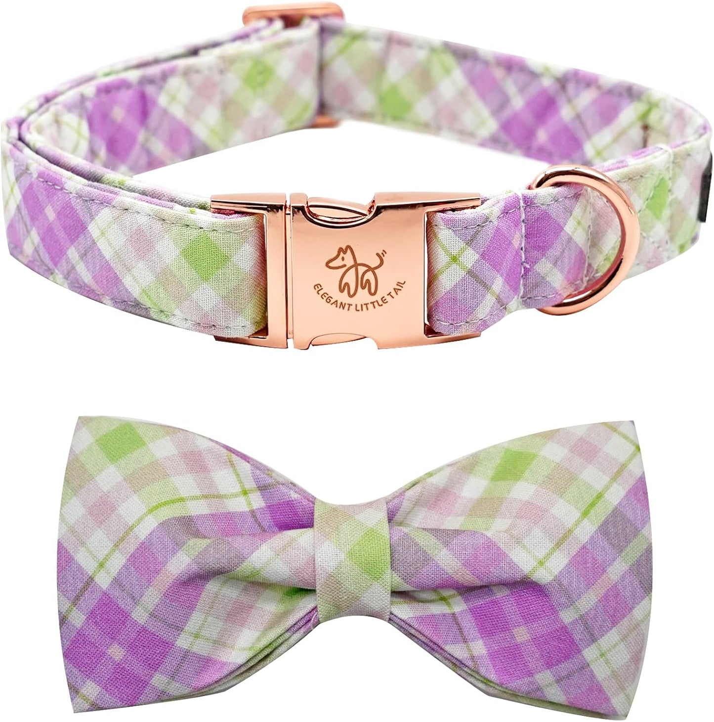 Elegant Little Tail Plaid Collar with Cute Bowtie for Small to Large Dogs