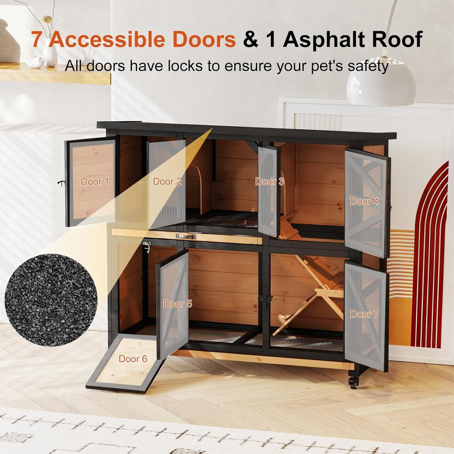 47.3" Two Story Rabbit Cage Bunny Cage Indoor, Wooden Rabbit Hutch Hamster Cages for Small Animals, Outdoor Guinea Pig Cages with Wheels & 2 Removable Trays & Bottom Wire Mesh