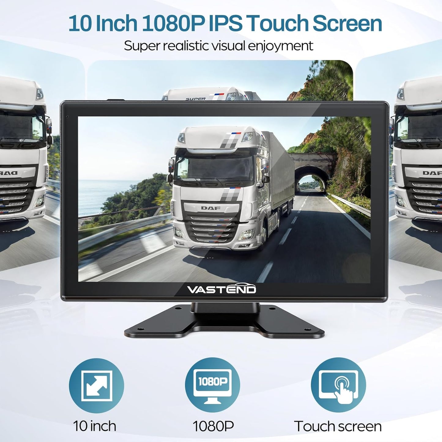 Truck Camera System Kit, Backup Camera with 10” Touch Monitor & 4 Cameras, 1080P IR Night Vision Rear View Camera for Bus, Semi-Truck, Trailer, RV, Camper, Included 64GB Card