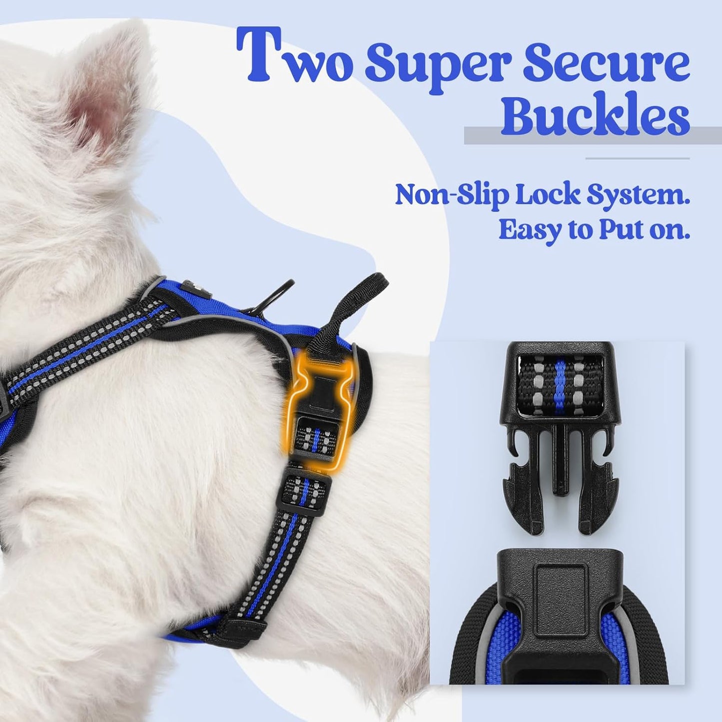rabbitgoo Dog Harness No Pull with 2 Leash Clips, Adjustable Soft Padded, Reflective Oxford No Choke Pet Vest with Easy Control Handle for Puppy, Dazzling Blue,XS