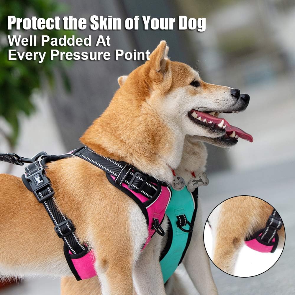 PoyPet No Pull Dog Harness, Reflective Comfortable Vest Harness with Front & Back 2 Leash Attachments and Easy Control Handle Adjustable Soft Padded Pet Vest for Small to Large Dogs (Pink,XS)