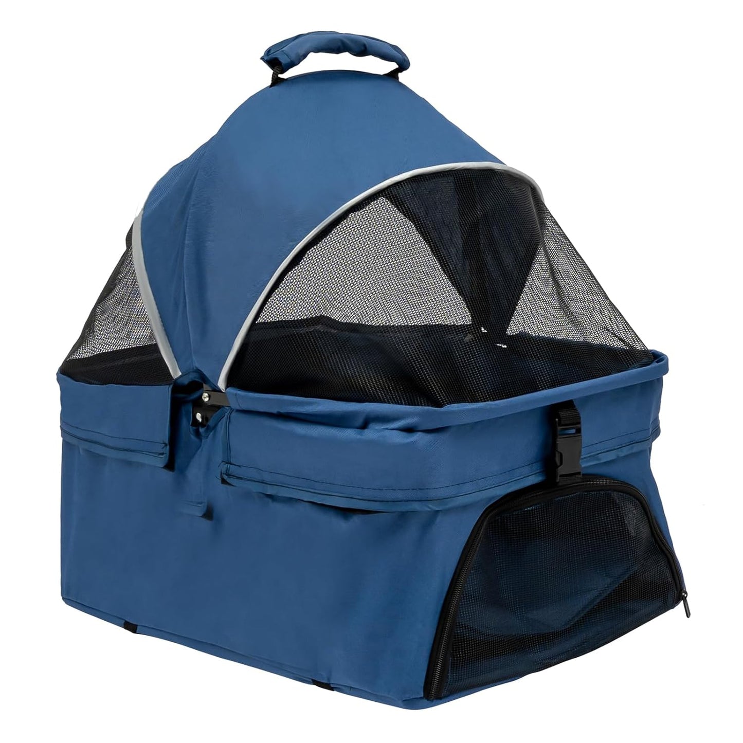 Pet Stroller, 4 Wheels Dog Cat Carrying Cart, Foldable Puppy Carrier with Storage Bag and Detachable Grid Structure for Small/Medium Dogs Cats Up to 44Lbs (Blue)