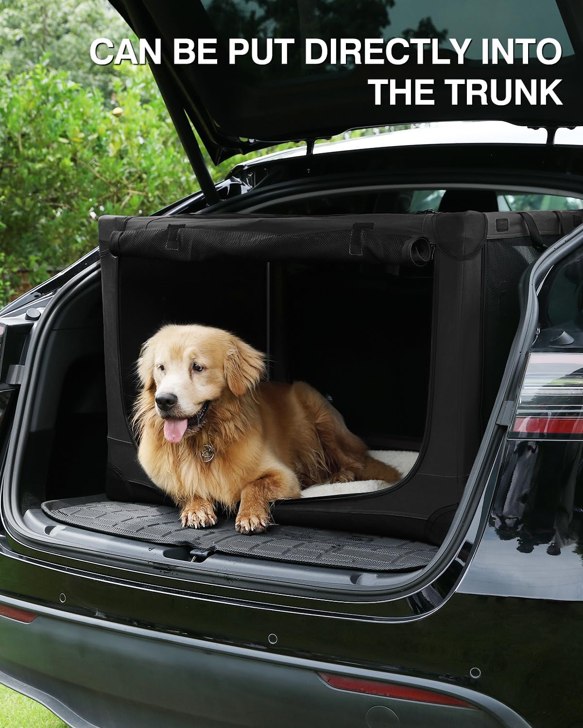 42 Inch Collapsible Travel Dog Crate for Medium Large Dogs, Portable Dog Crate 4-Door Foldable Soft Kennel with Durable Mesh Windows for Indoor & Outdoor Travel, with Storage Bag,Black