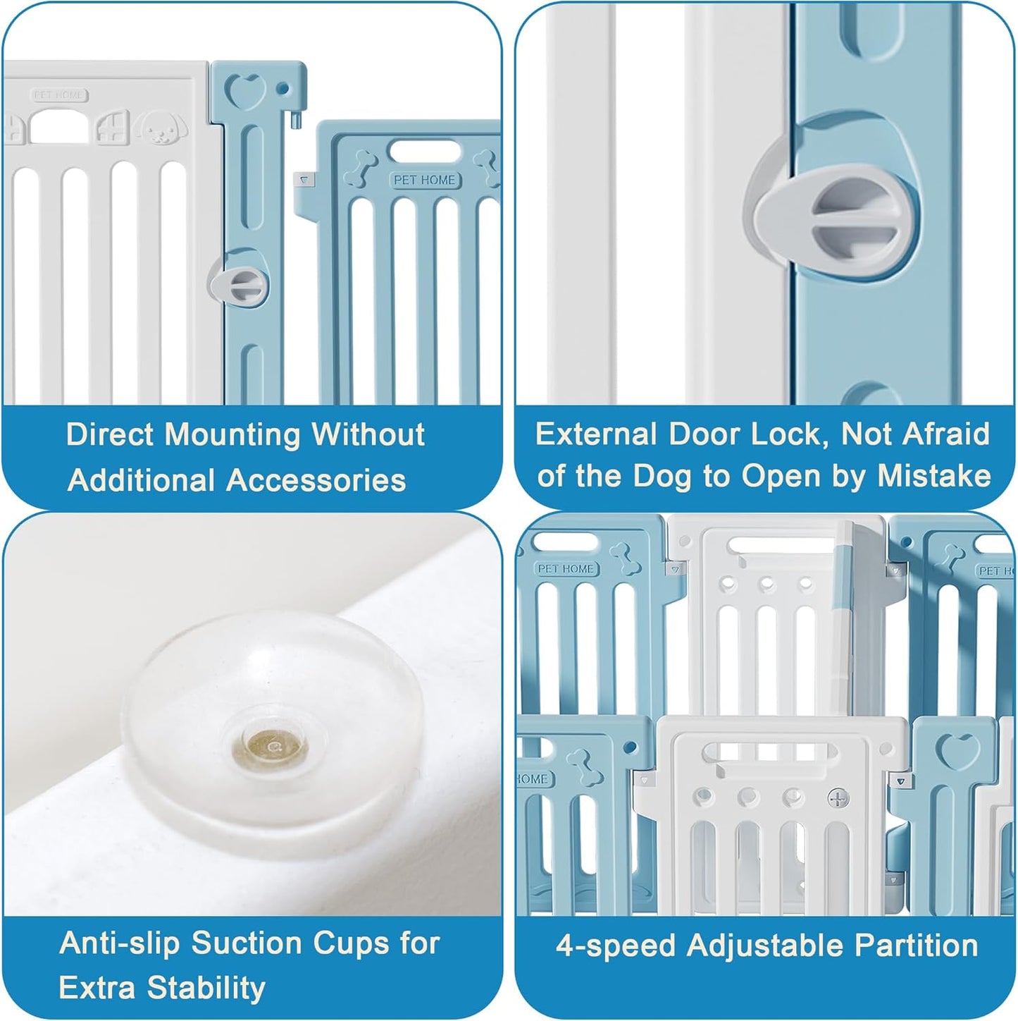 2 Room Dog Playpen with Door,DIY Shape Combination Puppy Pen,16-Panel+2 Link Piece+Large Door+Small Door,25.5" H Dog Fence,Non-Slip&Secure Pet Gate,Easy to Assemble,Blue+White