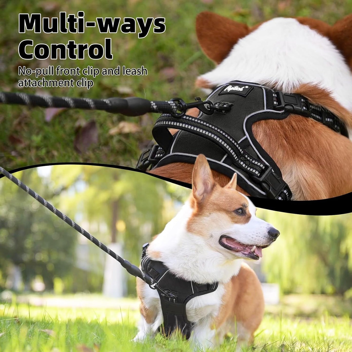 PUPTECK No Pull Dog Harness for Large, Adjustable Reflective Dog Harness with Handle Easy Control, Comfortable Soft Padded Pet Vest Harness for Extra Large Dogs, Black XL