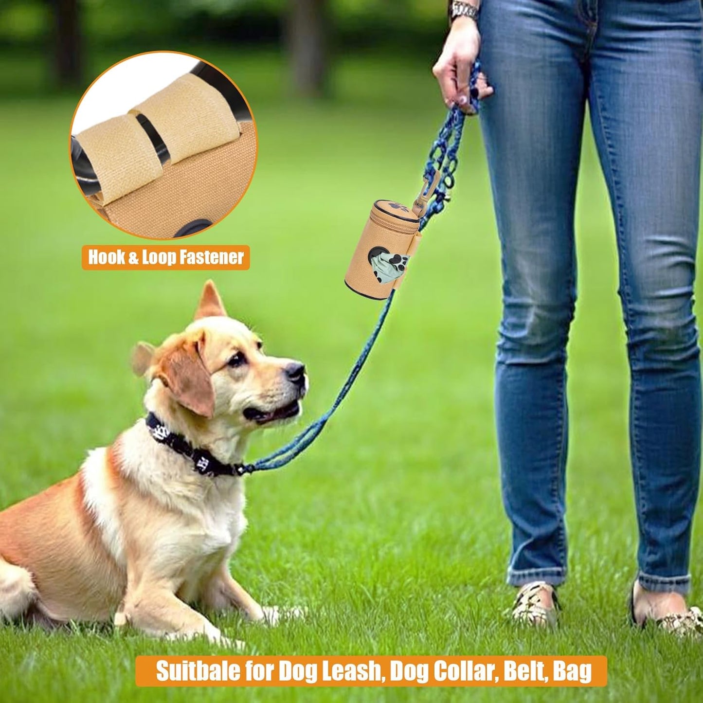 Dog Waste Bag Dispenser Dog Poop Bag Dispenser for Leash Accessory dog Poop Bag Holders Fits Dog Leash Include Hand Free Holder, Khaki, No-KaqiXYB