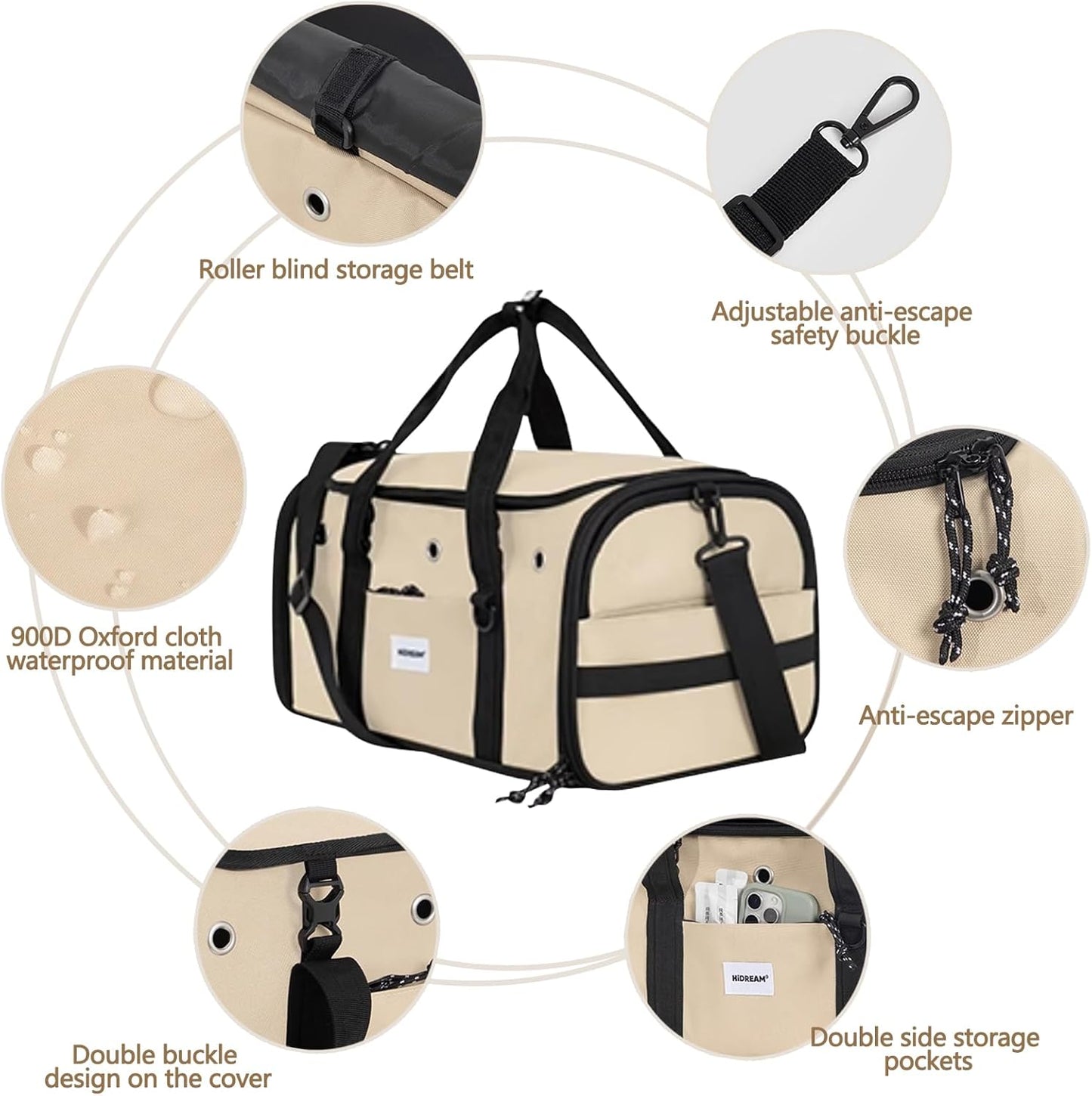 Pet Carrier Bag, Foldable Cat Bag Airline Approved, Soft-Sided Cat Travel Bag, Washable Dog Carrier Privacy Protection for Home Outdoor Travel(M, Brown)