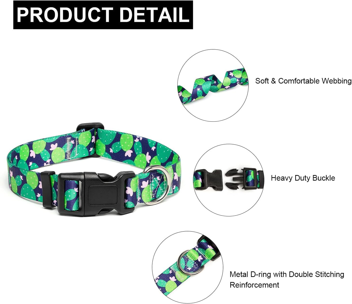 Mercano Adjustable Dog Collar - Special Design Patterns, Soft Nylon Comfortable Durable Pet Collar for Small Medium Large Dogs (XS, Cactus)