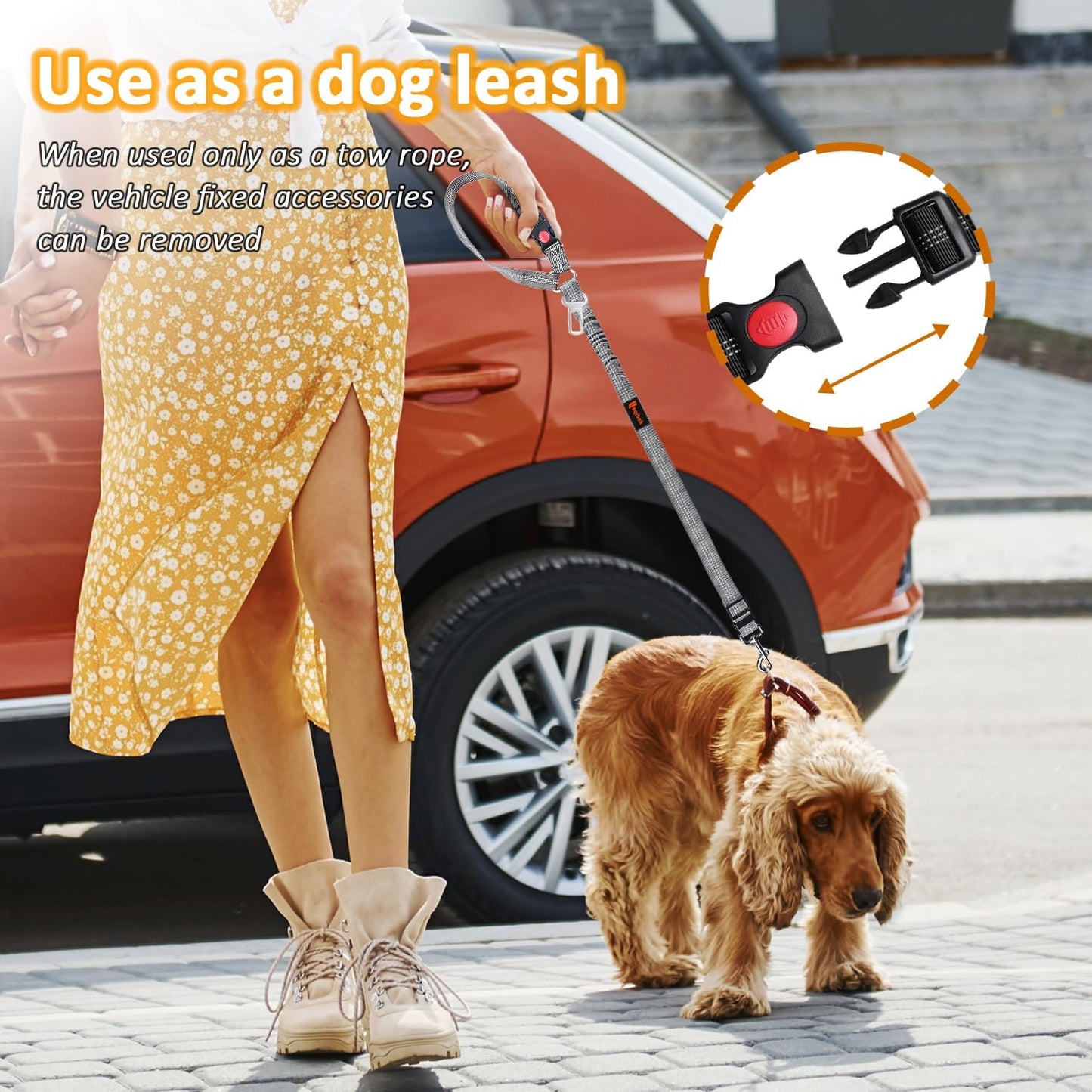 Removable Dog Seat Belt Harness for Car, 3 in 1 Pet Dog Car Seatbelt Leash, Retractable Restraint Secures to Vehicle Headrest & Adjustable Reflective Bungee Dog Seatbelt Tether, Grey