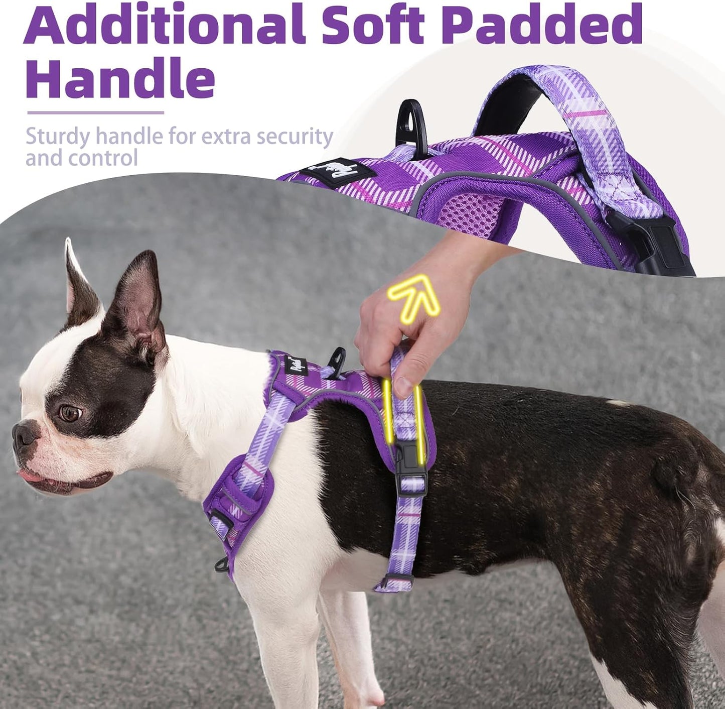 PUPTECK No Pull Dog Harness for Large, Adjustable Reflective Dog Harness with Handle Easy Control, Comfortable Soft Padded Pet Vest Harness for Large Dogs, Plaid Purple XL