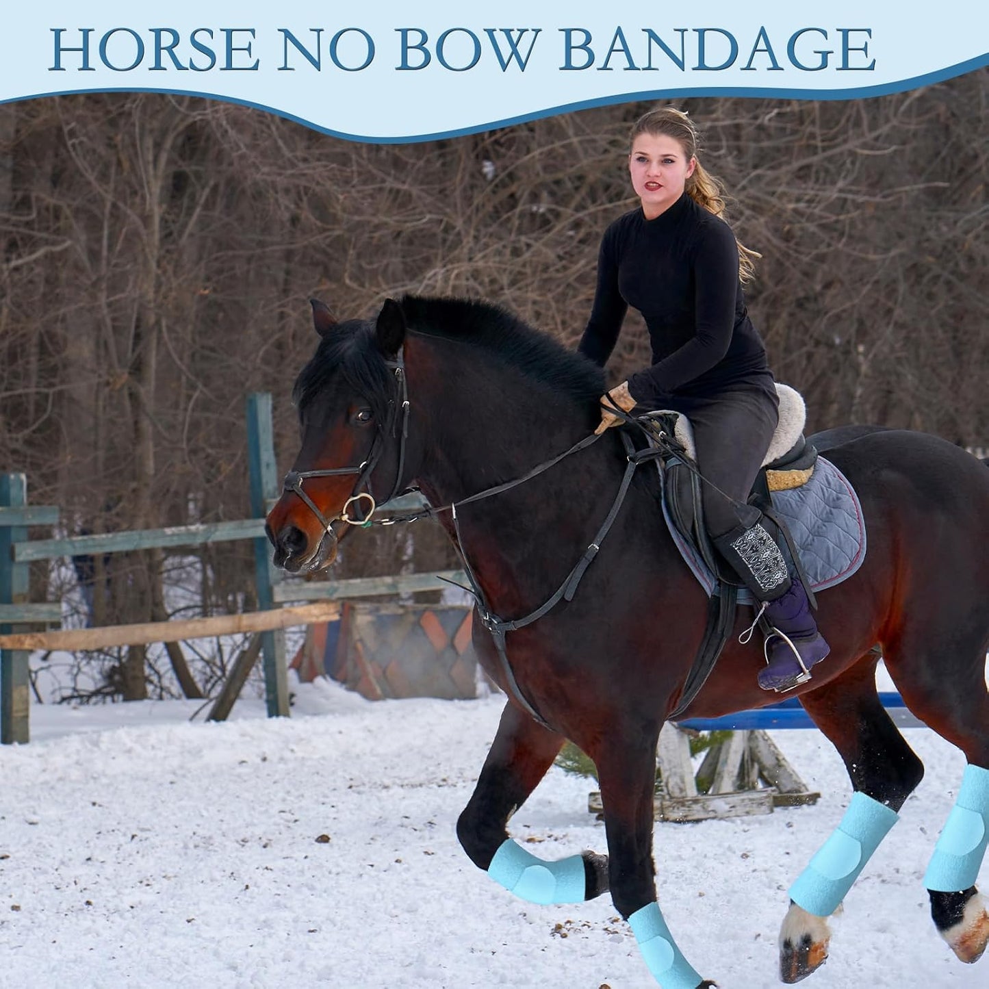 Set of 4 Horse No Bow Bandage 3D Contoured Standing Wrap Bandages Stable Nylon Horse Leg Wraps for Helping Prevent Horse from Tendon Damage and Keep Horses Clean and Safe(Light Blue)