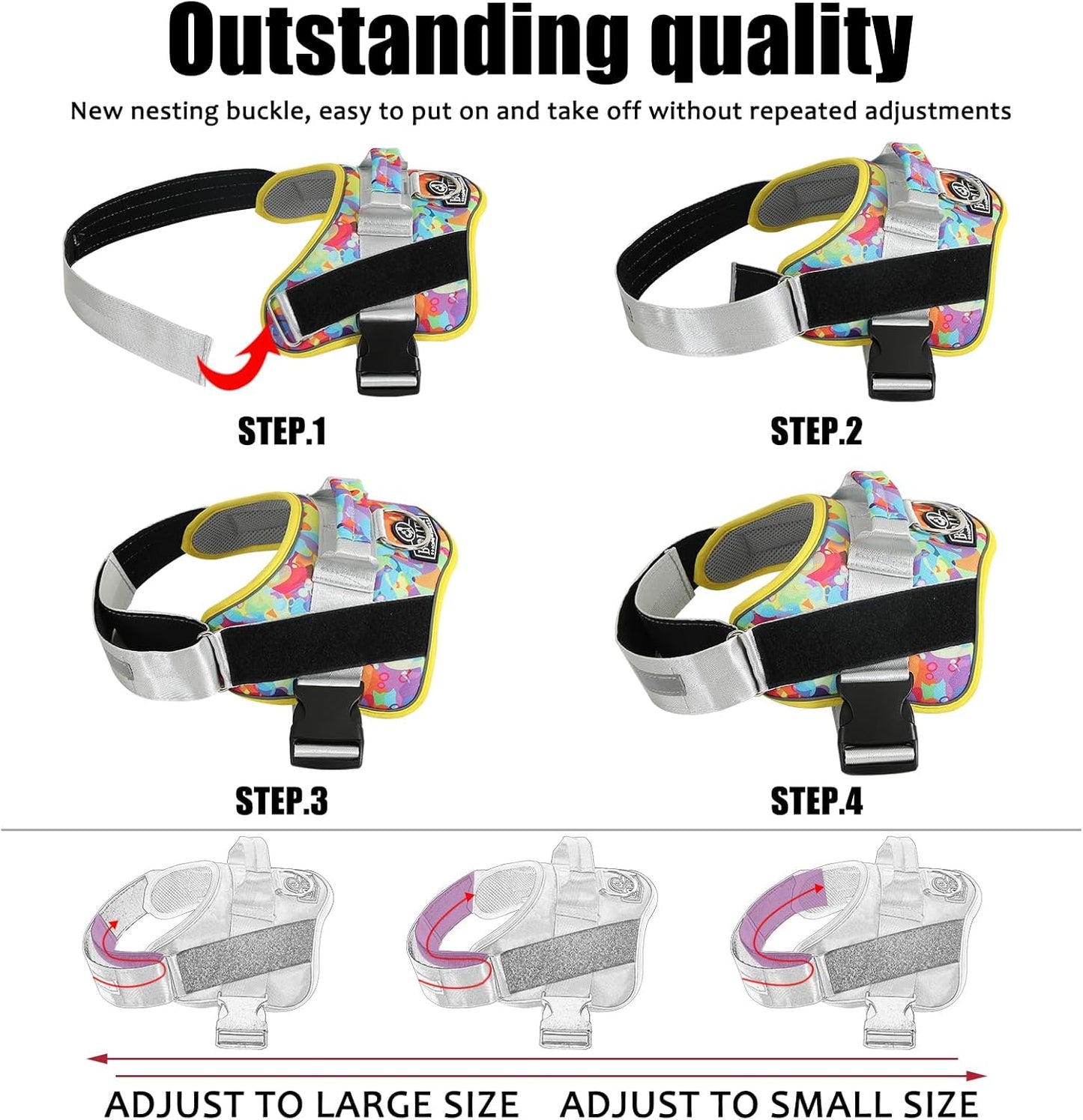 Bolux Dog Harness, No-Pull Reflective Dog Vest, Breathable Adjustable Pet Harness with Handle for Outdoor Walking - No More Pulling, Tugging or Choking (X-Small (Pack of 1), Watercolour)