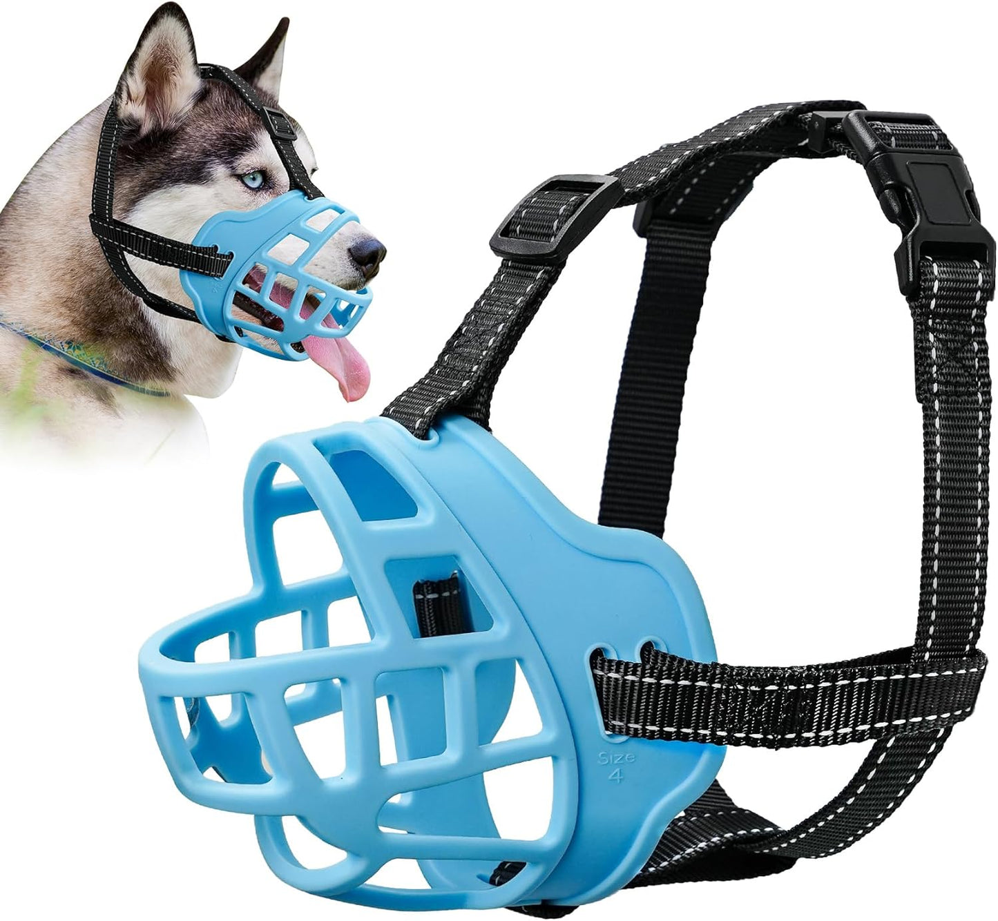 Dog Muzzle for Large Dogs, Breathable Basket Muzzles for Small, Medium and X-Large Aggressive Dog, Allows Panting Drinking, Suitable for Grooming Trimming Training (4, Luminous Blue)