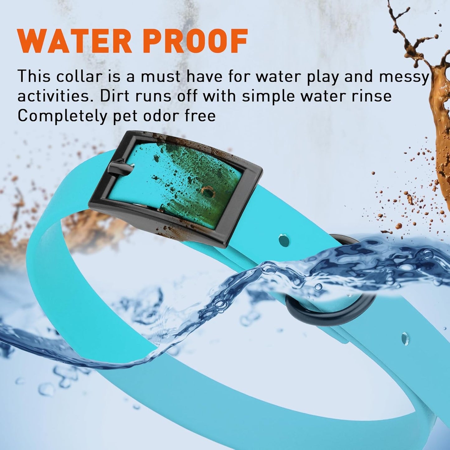 Dogline Biothane Waterproof Dog Collar Strong Coated Nylon Webbing with Black Hardware Odor- Proof for Easy Care Easy to Clean High Performance Fits Small Medium or Large Dogs, Sky Blue