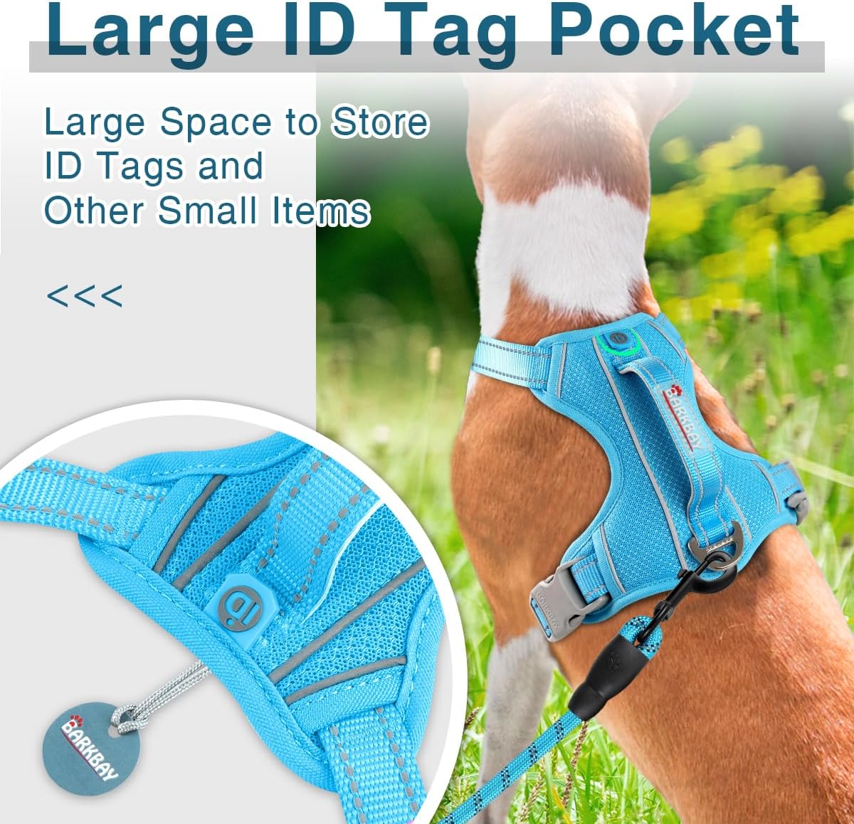 BARKBAY Dog Harness No Pull with ID Tag Pocket - Heavy Duty, Reflective, Easy Control for Large Dogs(Blue,S)