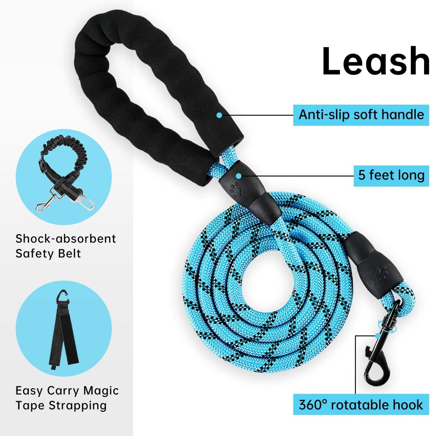 IVY&LANE No Pull Dog Harness for Large Dogs, Dog Vest Harness with Leash, Safety Belt and Storage Strap, Fully Adjustable Harness, 360° Reflective Strip, Soft Handle (Blue,XL)