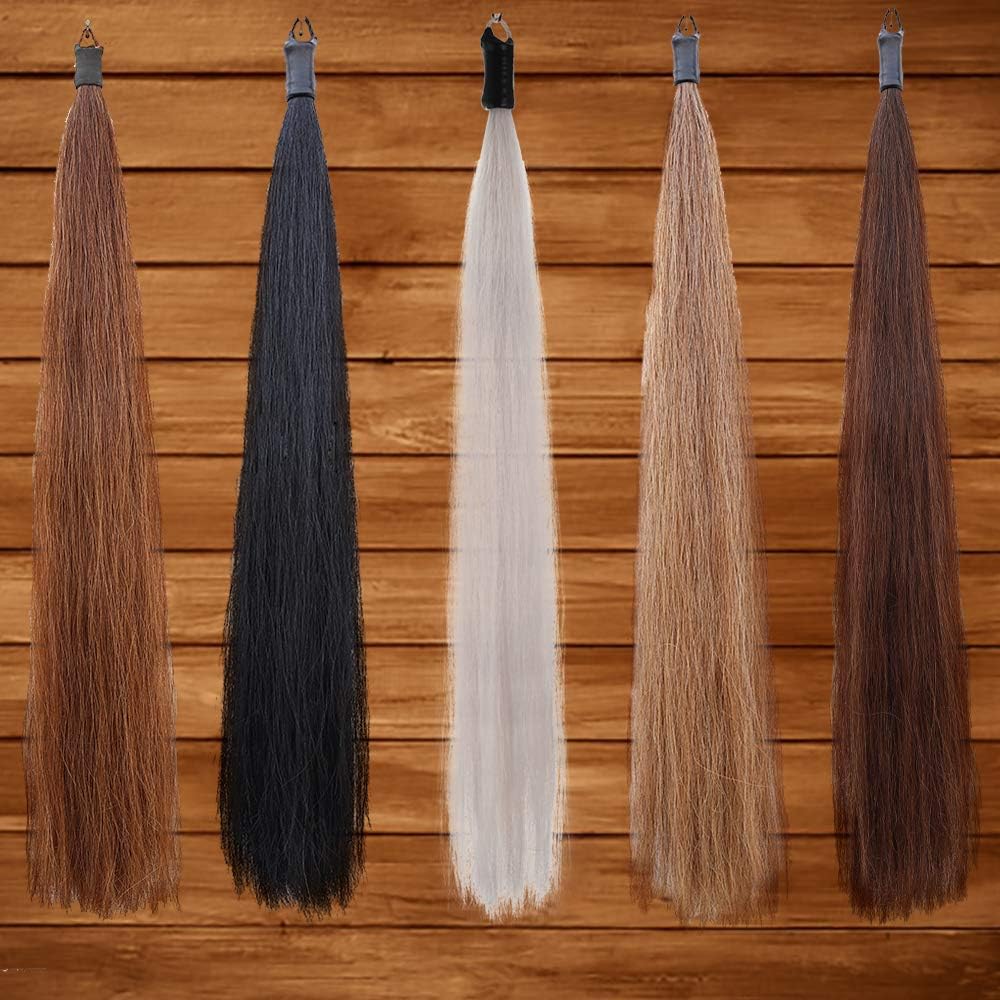 Horse Tail Extensions with Braided Horsehair Loop, Blunt Cut Bottom, 34-36 inches Long and 1 lb Weight (Mixed Brown)