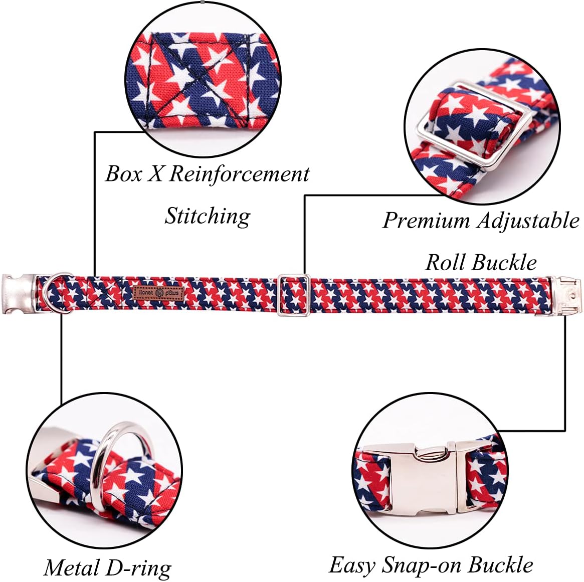 Lionet Paws Patriotic Dog and Cat Collar with Bowtie, 4th of July, Soft and Comfortable, Adjustable Collar for Puppies and Cats, Neck 8-12 inches