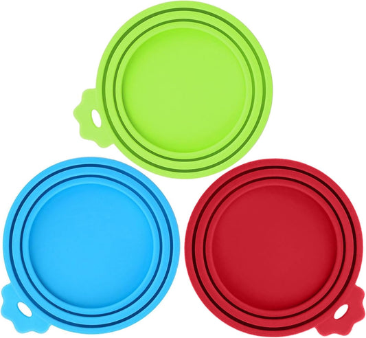3 Pack Pet Food Can Covers, Silicone Universal Can Lids for Dog & Cat Food, BPA Free, One Fit Most Standard Size Can Lids Top Blue/Green/Red