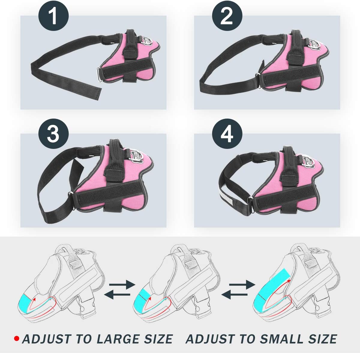 Bolux Dog Harness, No-Pull Reflective Dog Vest, Breathable Adjustable Pet Harness with Handle for Outdoor Walking - No More Pulling, Tugging or Choking (Pink, L)