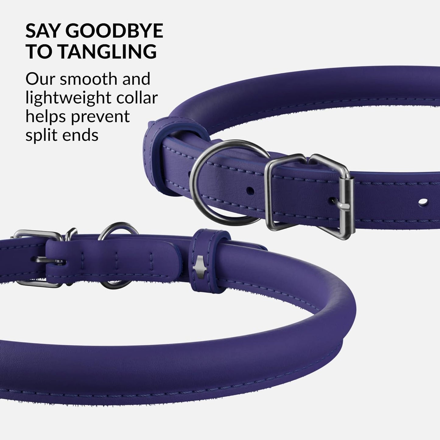CollarDirect Rolled Leather Dog Collar, Soft Padded Round Puppy Collar, Handmade Genuine Leather Collar Dog Small Large Cat Collars 13 Colors (6-7 Inch, Purple Smooth)