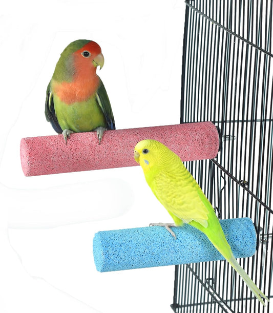 2 Pack Bird Perch Cage Stands Parrot Small Animals Beak Grinding Stone Foot Claws Trimmer Stick Parakeets Calcium Natural Chewing Toys for Small Medium Birds Budgies Conures Cockatiels Rats