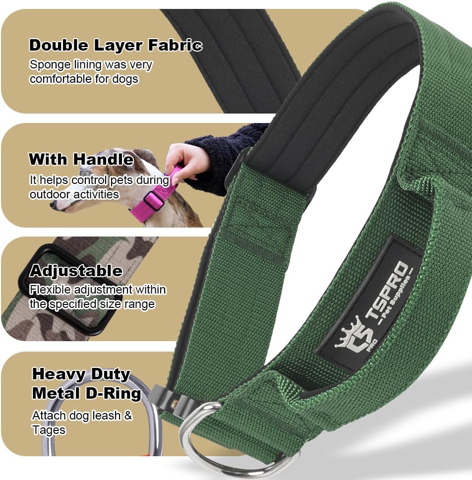 TSPRO Premium Dog Collars Tactical Dog Collar with Handle and Heavy Duty Quick-Release Metal Buckle Durable Thick and Adjustable for Medium to Large Dogs (Orange L)