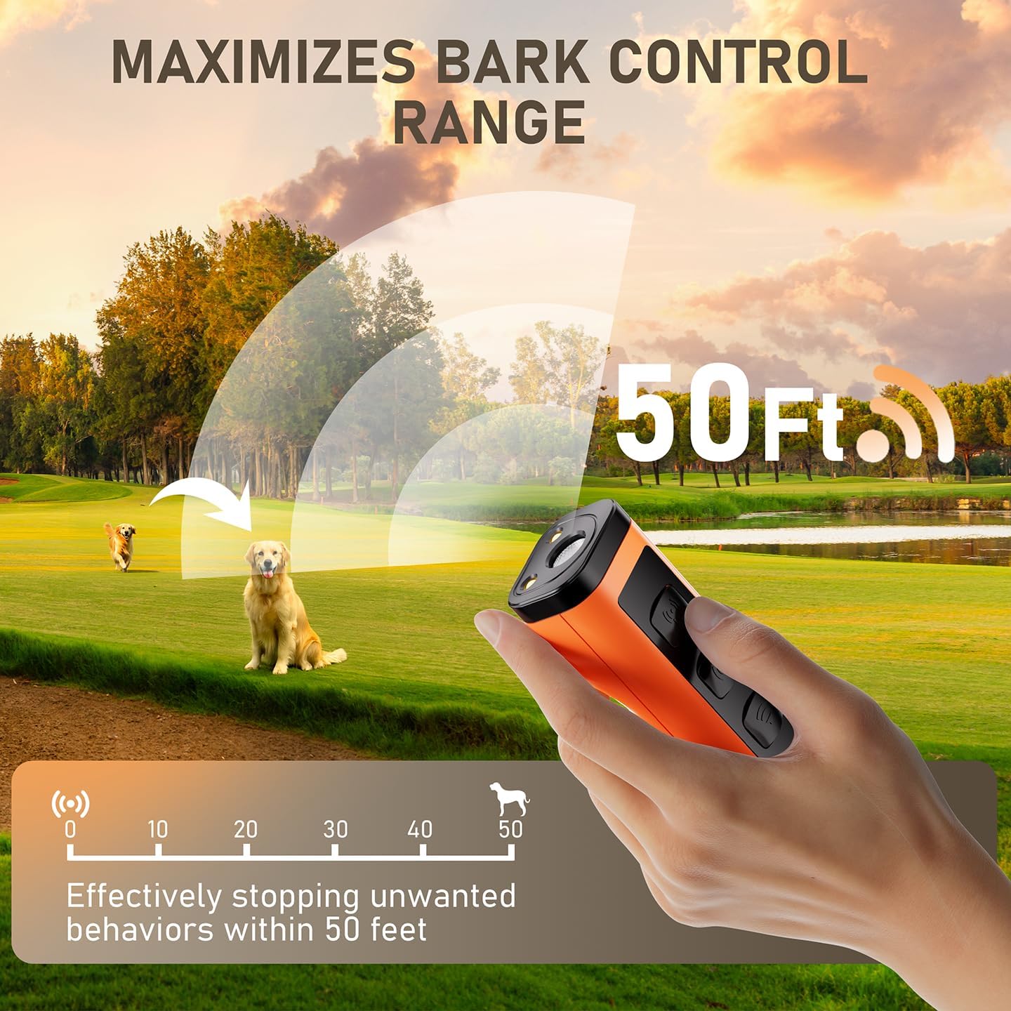 2 Pack Dog Bark Deterrent Devices, Rechargeable Anti-Barking Device for Dogs, 50ft Long-Range Ultrasonic, Correct Your Dog's Bad Behavior at the Push of a Button,Suitable for Small, Medium, Large Dogs
