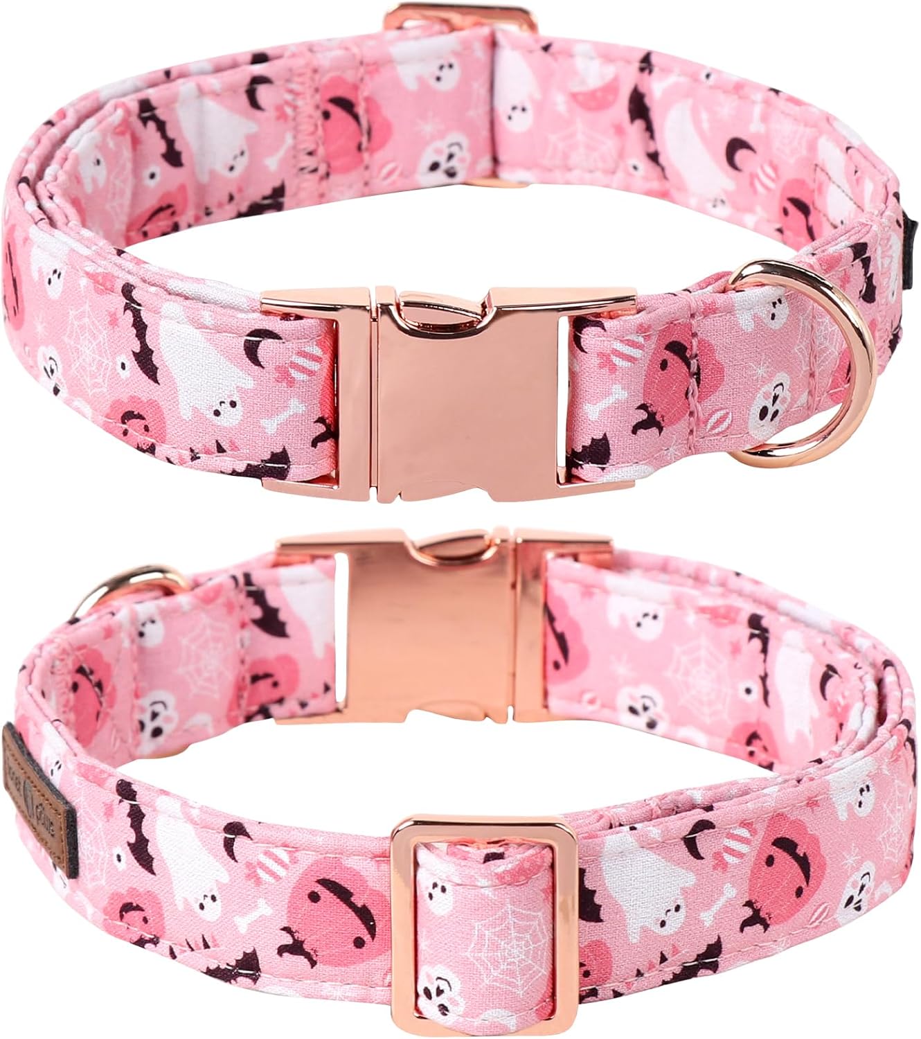 Lionet Paws Halloween Dog Collar with Flower, Cute Fall Pink Adjustable Cotton Pumpkin Ghost Pet Collar for Small Dogs