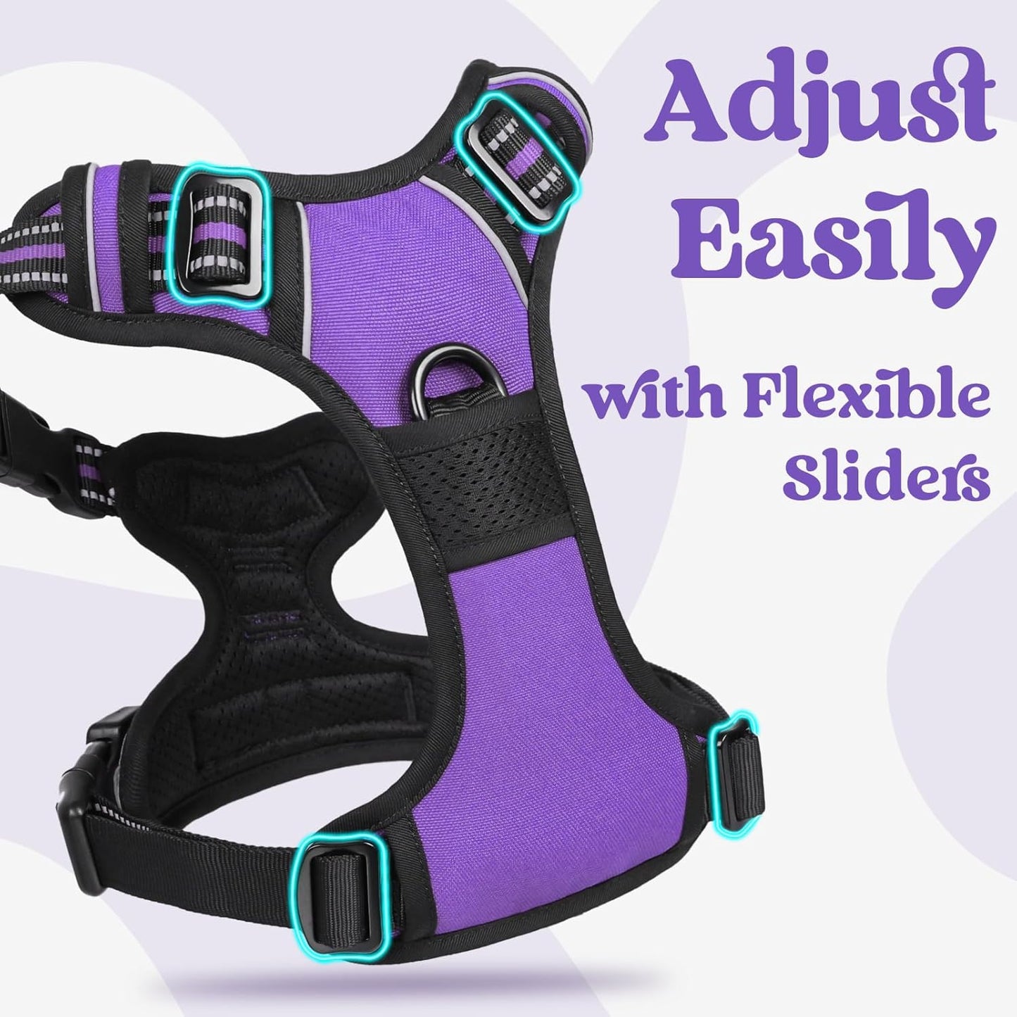 rabbitgoo Dog Harness for Large, No Pull Pet Harness with 3 Buckles, Adjustable Soft Padded Vest with Control Handle, Walking Reflective Pet Vest for Extra Large Dogs, Purple, XL