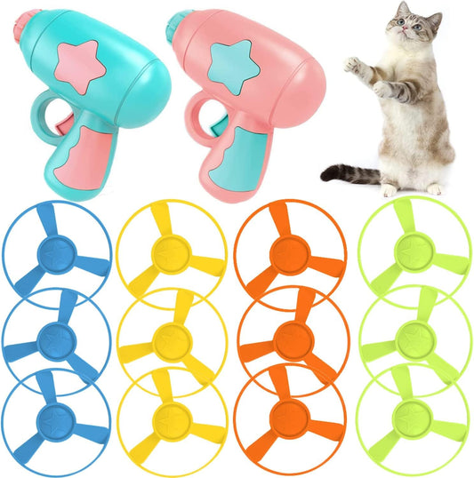LAPOHI 14 PCS Cat Fetch Toy with Colorful Flying Propellers Set, Cat Playing Tracking Interactive Toys for Kitten Chasing Training Hunting