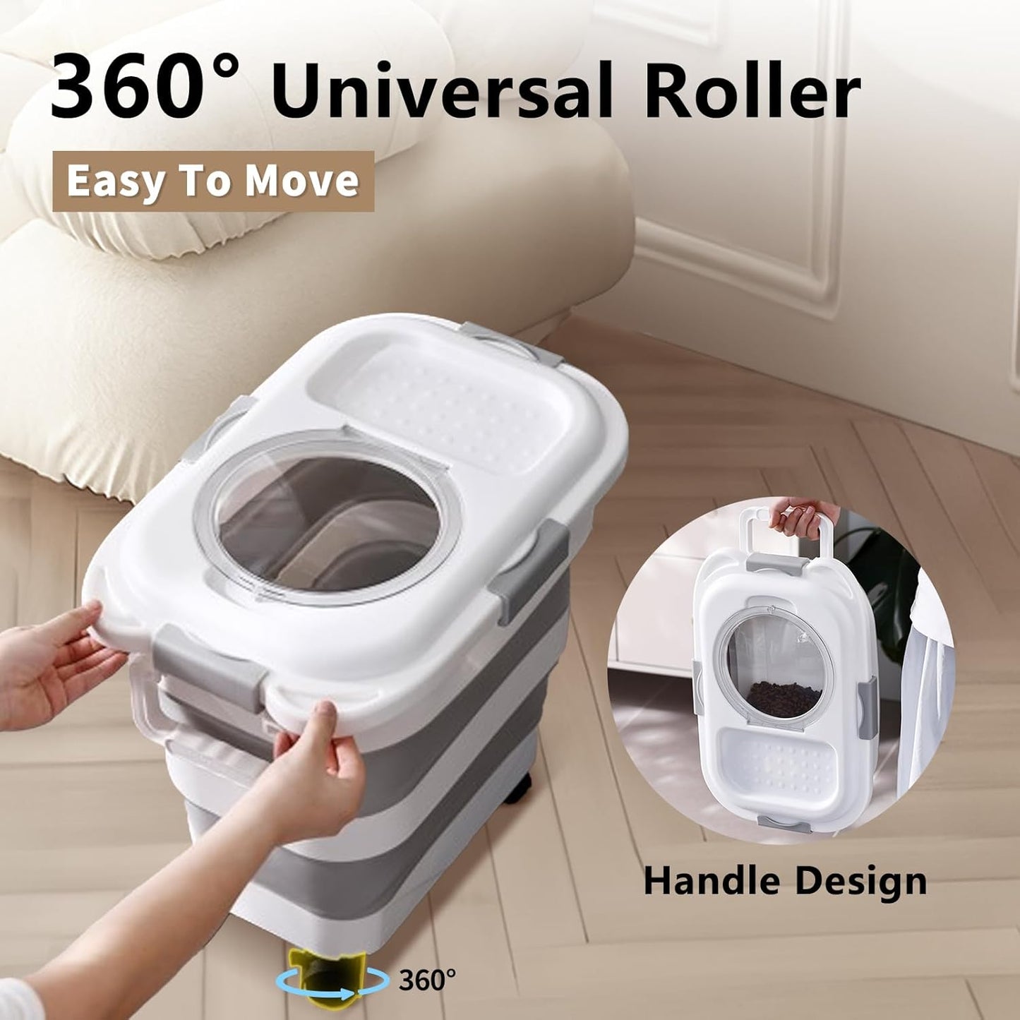 25 Lbs Dog Food Storage Container 2PCS, Collapsible Dog Food Container with Scoop for Pet/Dog/Cat/Bird Food,Keep Dry Food Fresh,Easy to Move(Black & White)