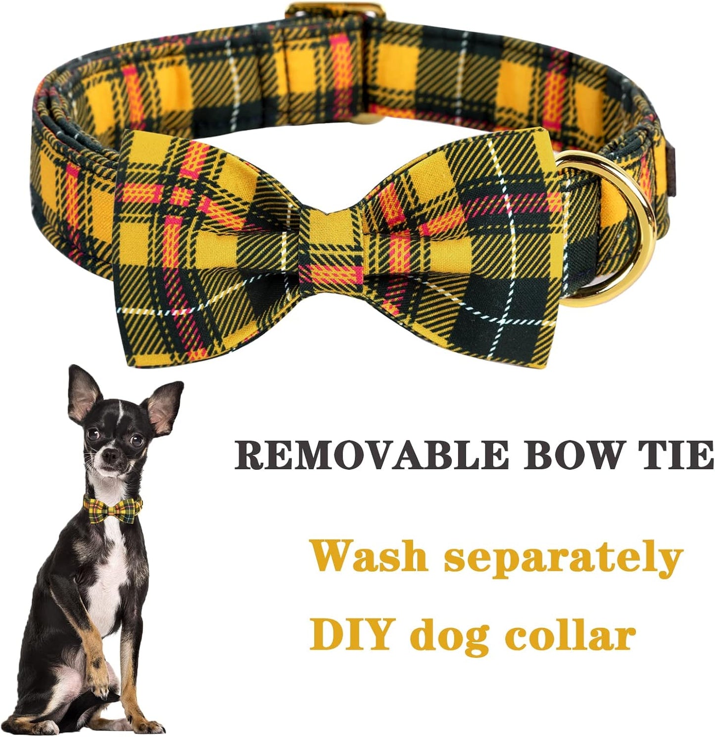 Unique style paws Bowtie Dog Collar Cotton Plaid Collar Adjustable Puppy Collar for Small Medium Large Dogs-XS