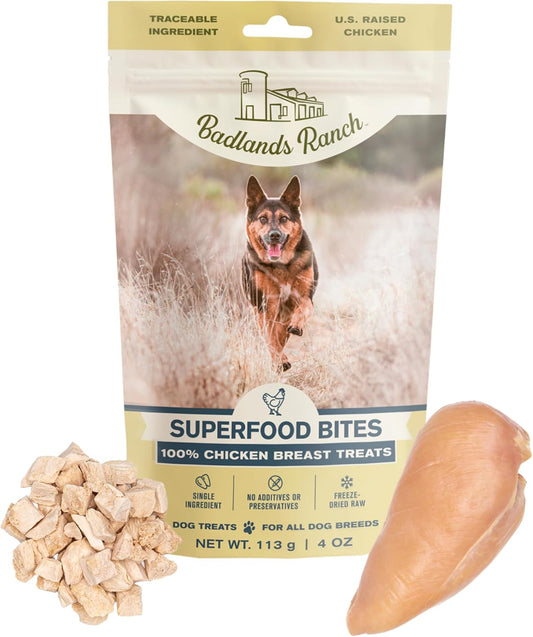 BADLANDS RANCH - Superfood Bite, Freeze-Dried Raw Dog Treats - Protein Rich, Train & Reward, Traceable Single Ingredient by Katherine Heigl (Chicken Breast)