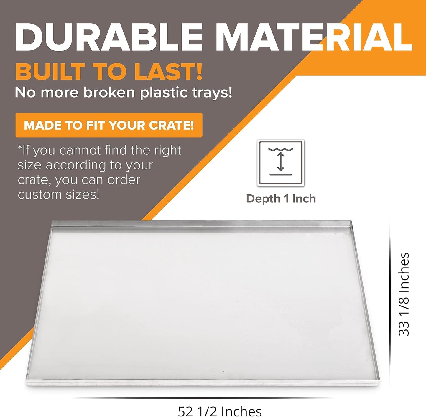 52.5" x 33.13" Metal Replacement Dog Crate Pan Chew Proof Crack Proof Pet Kennel Tray Central Dog Training Crate Pan Pet Supplies, Galvanized, 1" H