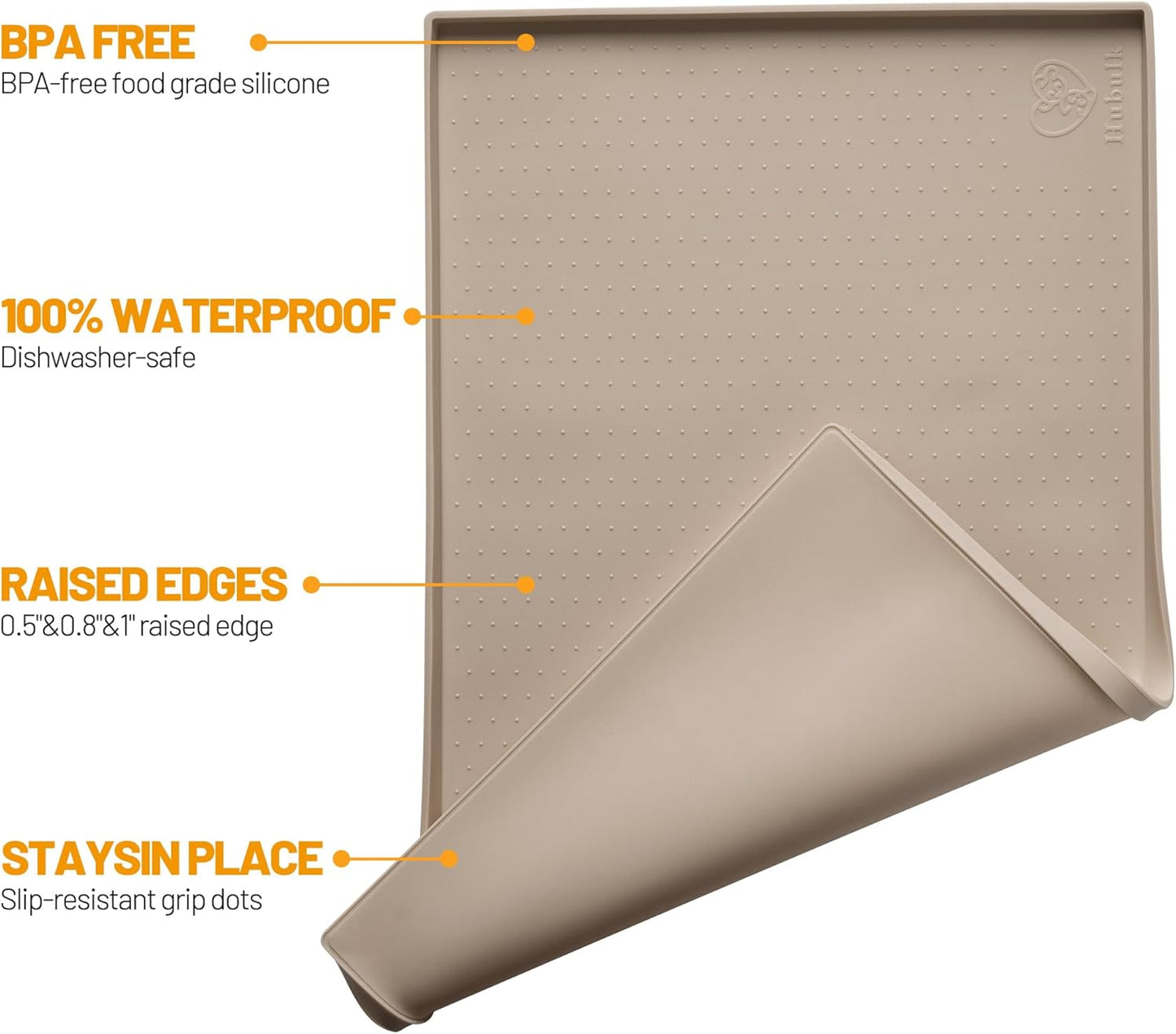 Hubulk Dog Feeding Mat,100% Waterproof Food Grade Silicone Pet Food and Water Bowl Placemat,Dishwasher, High Raised Edge to Prevent Spills,Nonslip Tray to Stop Messes on Floor（32"x24"x1.0", Taupe）