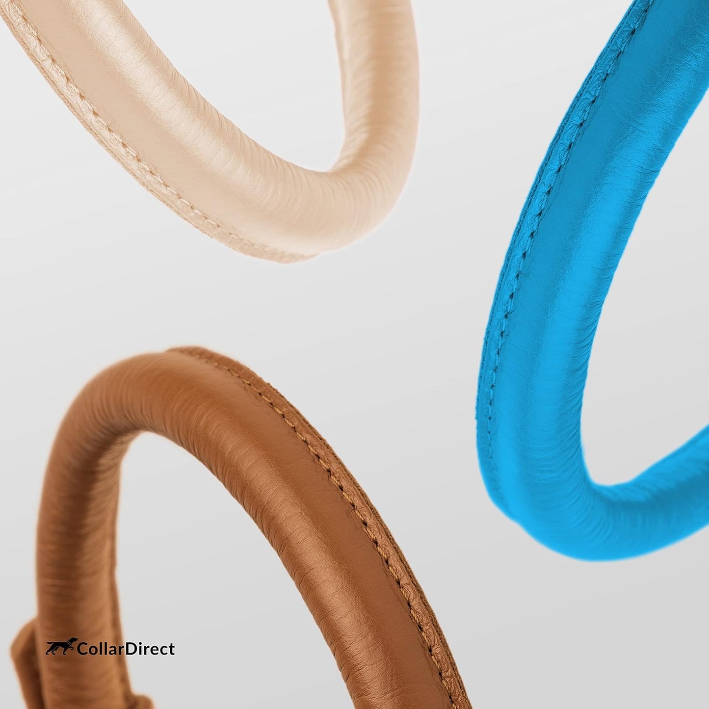 CollarDirect Rolled Leather Dog Collar, Soft Padded Round Puppy Collar, Handmade Genuine Leather Collar Dog Small Large Cat Collars 13 Colors (6-7 Inch, Light Blue Textured)