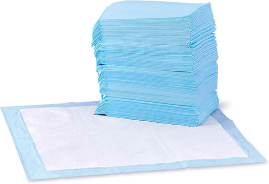 Amazon Basics Dog and Puppy Pee Pads, 5-Layer Leak-Proof Super Absorbent, Quick-Dry Surface, Potty Training, Regular (22x22"), 100 Count, Blue & White