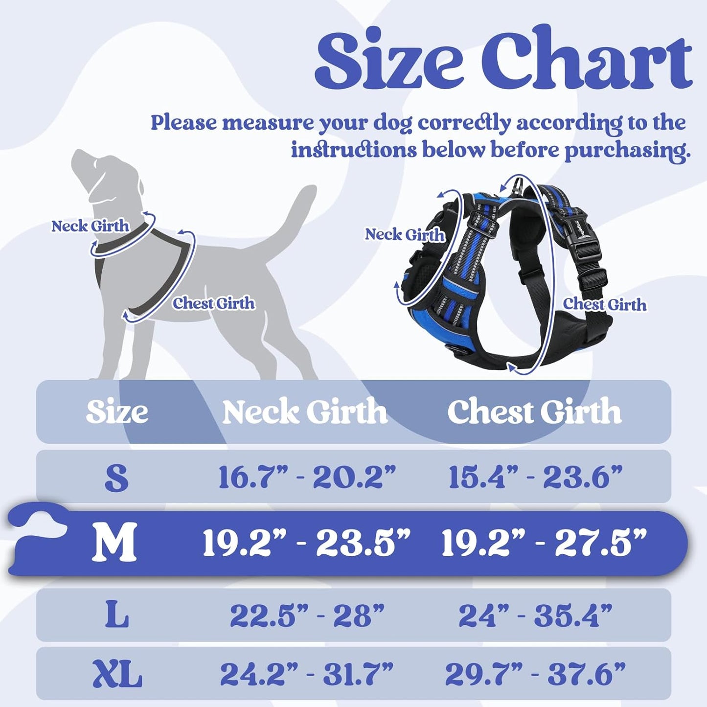 rabbitgoo Dog Harness Medium Sized, No Pull Pet Harness with 3 Buckles, Adjustable Soft Padded Vest with Control Handle, Walking Reflective Pet Vest for Medium Dogs, Blue, M