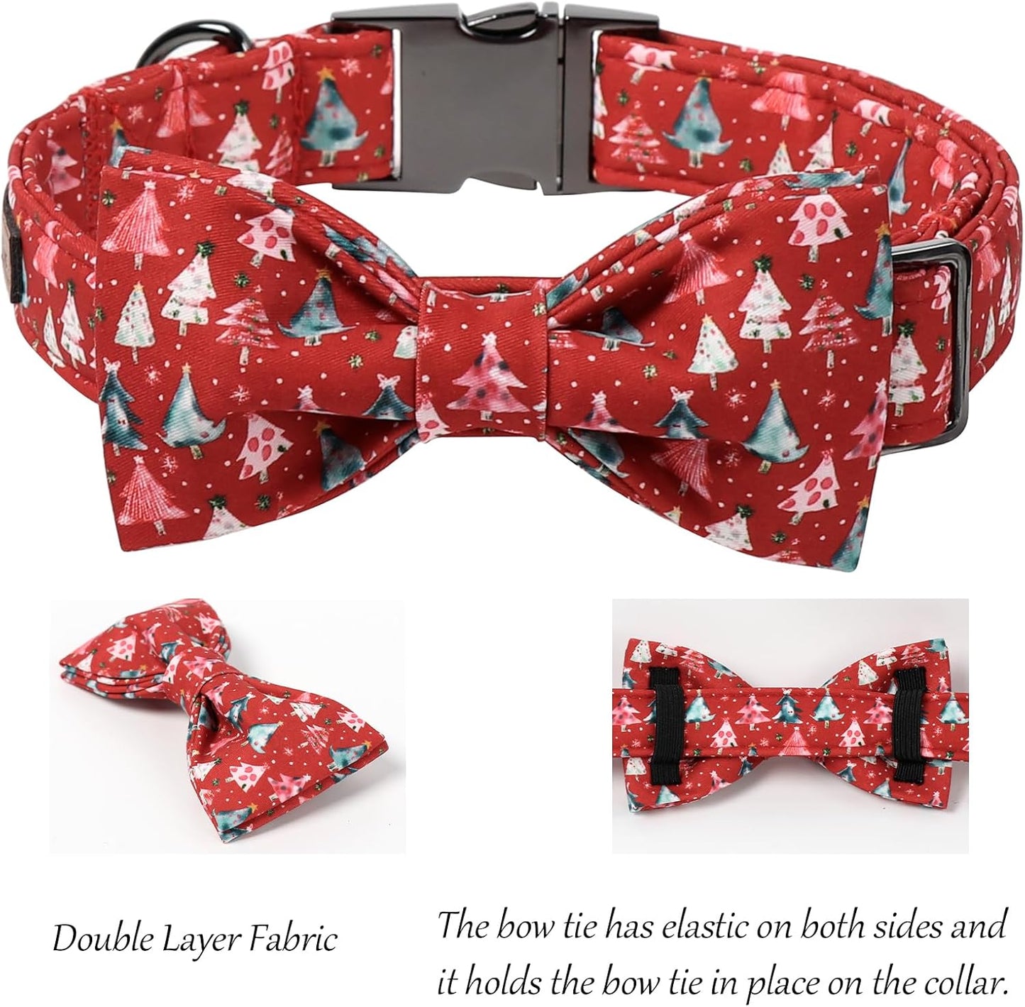 Lionet Paws Christmas Dog Collar with Bow tie,Cute Christmas Tree Red Dog Collar Bow Tie for Dogs and Cats Female, XS, Neck 8-12 inches