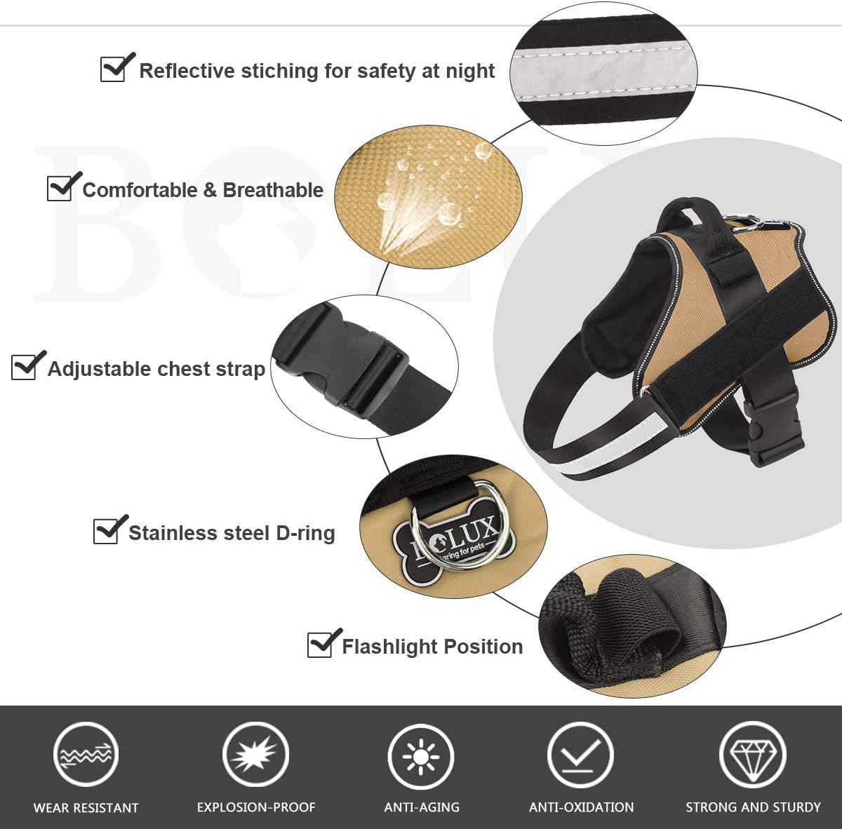 Bolux Dog Harness, No-Pull Reflective Dog Vest, Breathable Adjustable Pet Harness with Handle for Outdoor Walking - No More Pulling, Tugging or Choking (Army Yellow, S)