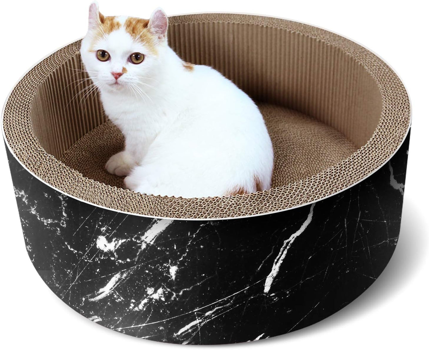 Cat Scratcher Post & Board, Round Cat Scratching Lounge Bed, Durable Pad Prevents Furniture Damage, 17.32'' x 17.32''x 6.11'', Black