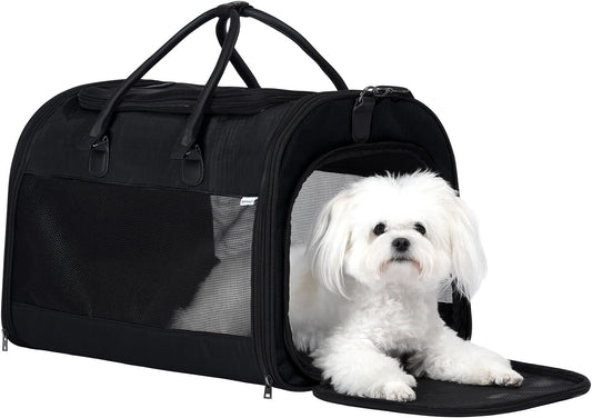 PET MARVEL Cat Carrier Soft Sided Large for Pet Dogs up to 25 Lbs, Airline Approved Mesh Pet Travel Bag, Breathable Bite-Resistant Fabric with Removable Washable Mat