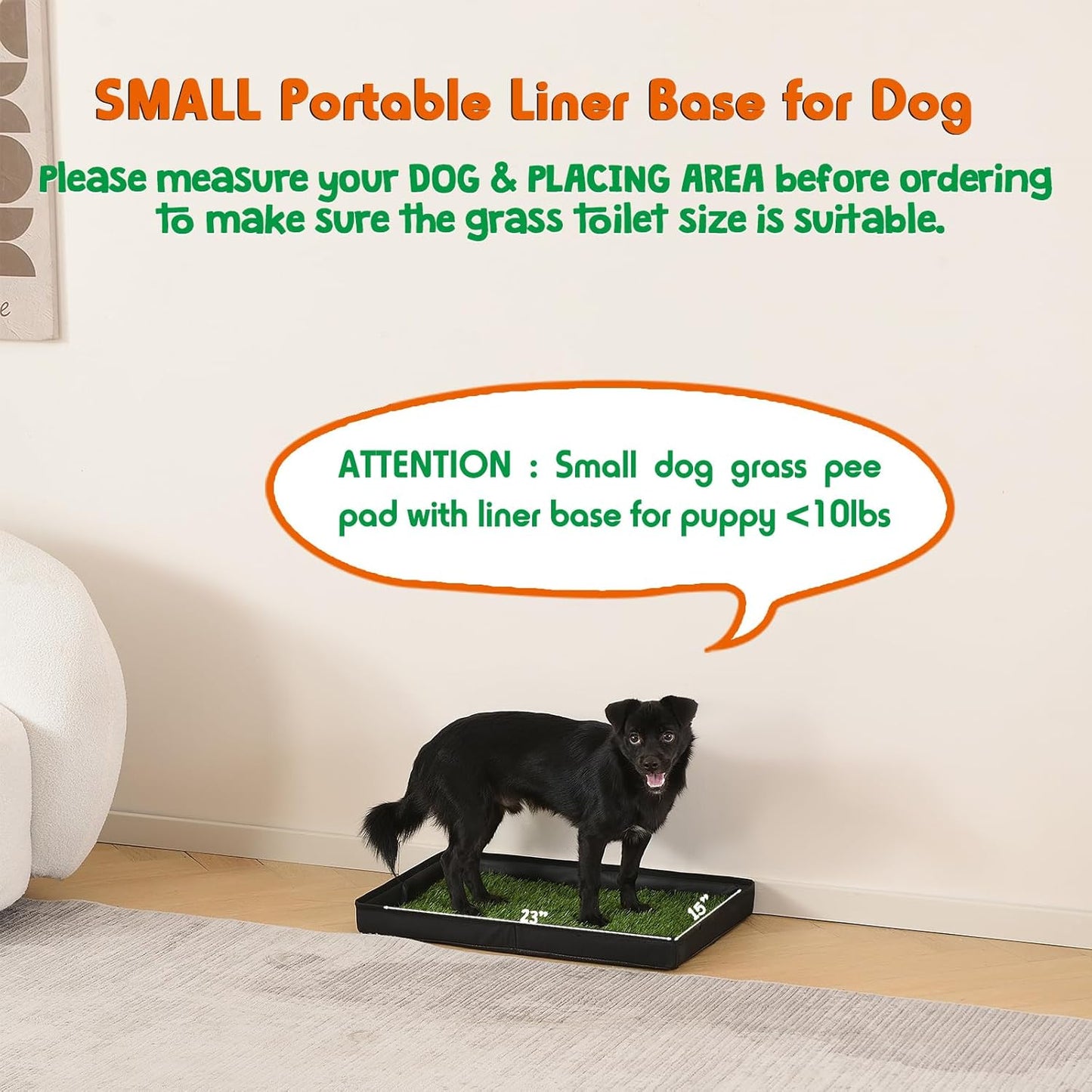 Dog Grass Pad with Foldable Dog Litter Box, Small Liner Base (23”×15”) for Balcony, 2 Artficial Grass Pee Pads for Dogs, Pee Pad Holder, Potty Training