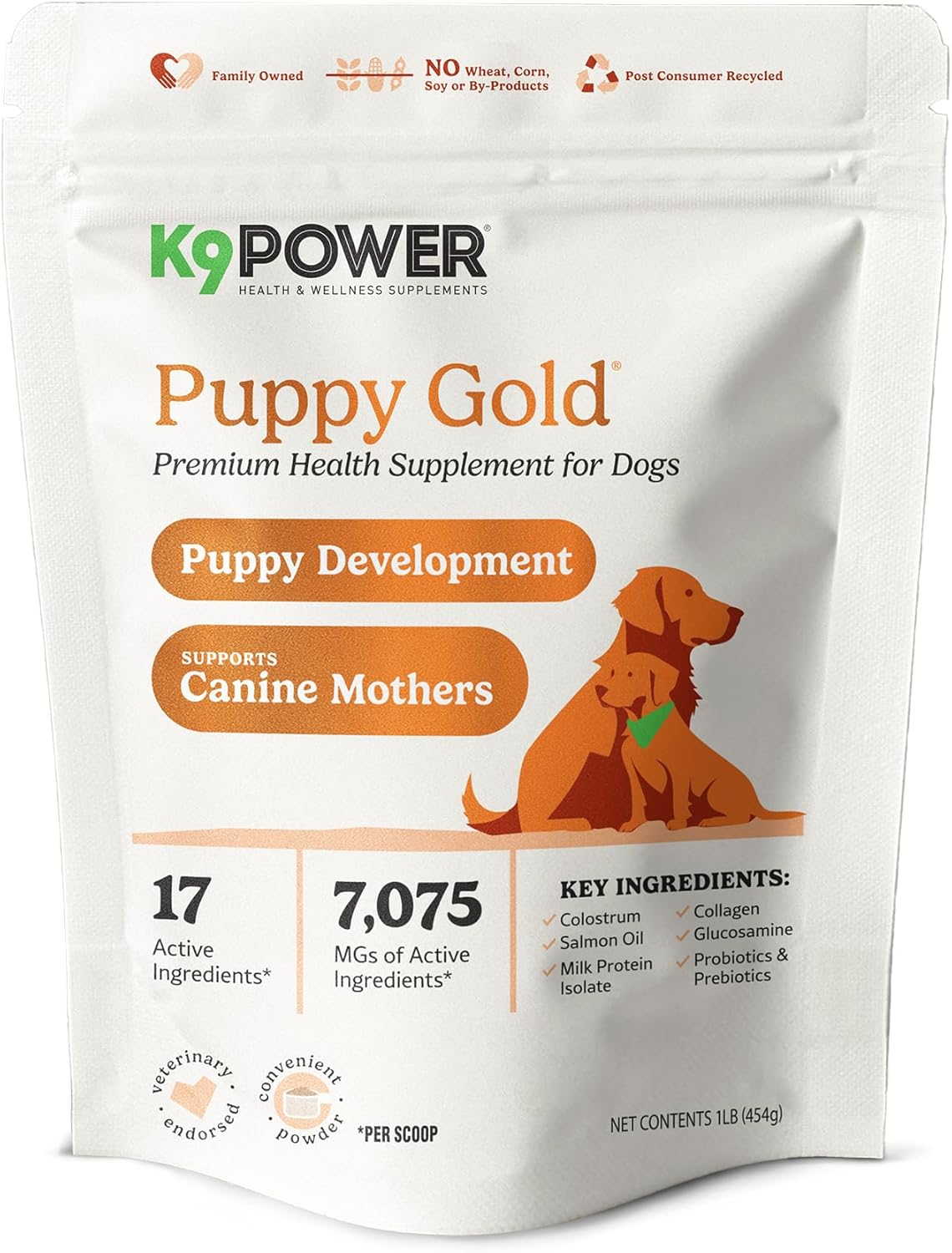 K9 Power Puppy Gold 1 lb - Supplement for Growing Puppies & Nursing Mothers - Essential Nutrients for Healthy Growth & Development - 45 Scoops