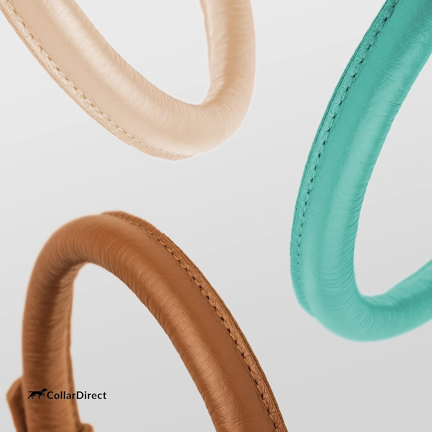 CollarDirect Rolled Leather Dog Collar, Soft Padded Round Puppy Collar, Handmade Genuine Leather Collar Dog Small Large Cat Collars 13 Colors (6-7 Inch, Mint Green Textured)