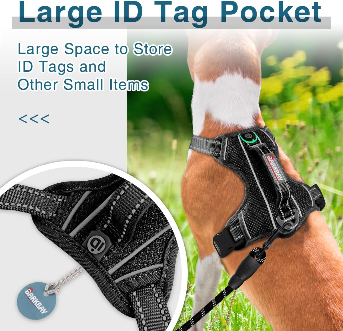BARKBAY Dog Harness No Pull with ID Tag Pocket - Heavy Duty, Reflective, Easy Control for Large Dogs(Black,M)