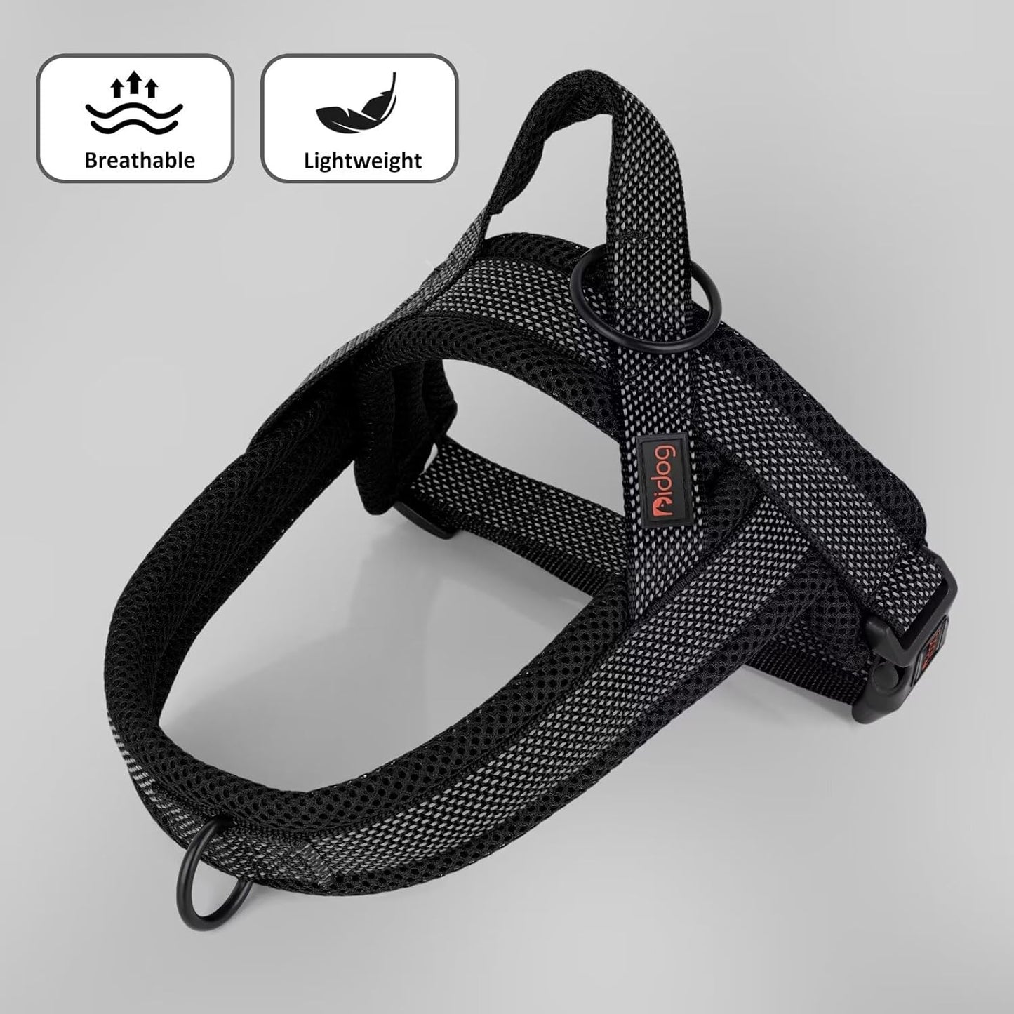 Didog No Pull Dog Harness with Breathable Mesh Padded, Full Reflective & Quick Fit Adjustable Vest Harness, Easy for Training Walking for Small & Medium and Large Dogs (Black, L:Chest 26-32")